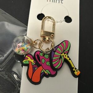 🍄 Colorful Mushroom Bag Charm Keychain w/ Confetti Globe | Mint | New